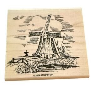 Stampin' Up! Vintage 2004 Dutch Windmill Seascape Rubber Stamp